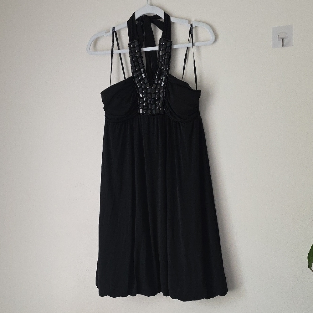 Elegant Black Halter Dress Knee Length